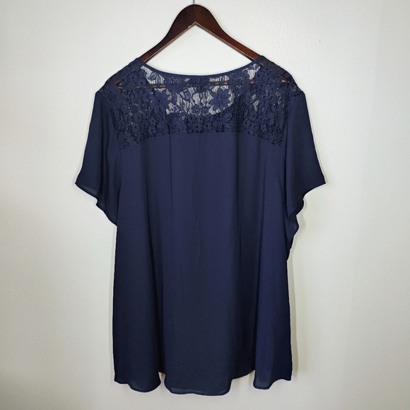 Torrid Abbey Navy Blue Georgette Keyhole Lace Blouse Career Office Plus Size 4X - Picture 4 of 11